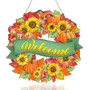 Fall Welcome Wooden Sign,Vintage Thanksgiving Welcome Wood Hanging Sign12 x11.4 ,Autumn Wooden Sign,Harvest Thanksgiving Sign,Pumpkin Fall Wood Plaque for Garden,Yard,Home,Front Door Decor