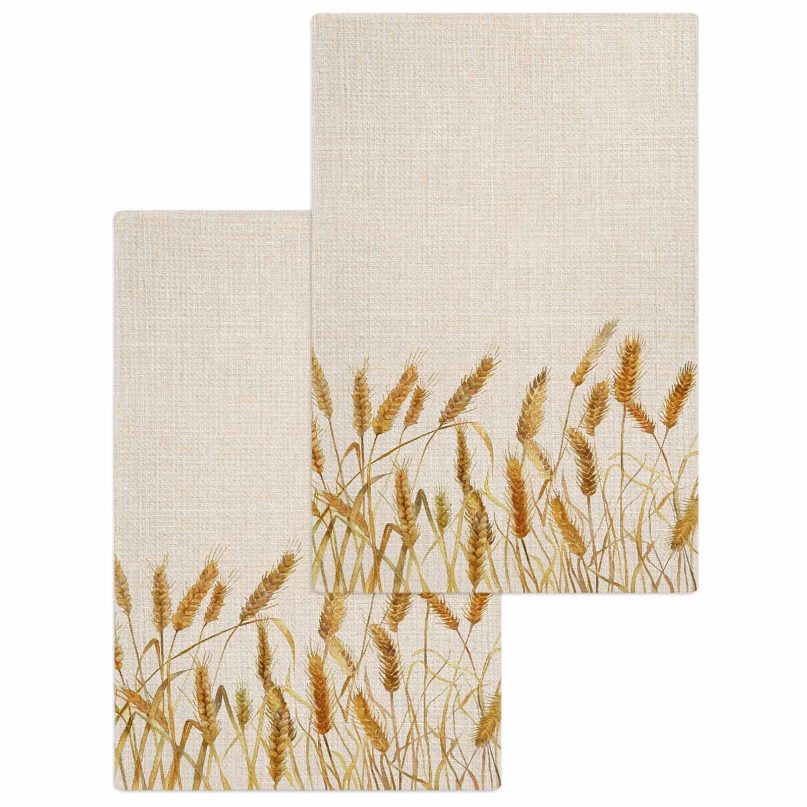 Fall Wheat Kitchen Dish Towels for Drying Dishes Set of 2, Autum Botanical Rustic Yellow Orange Waffle Weave Microfiber Hand Tea Bathroom Towels Quick Dry & Absorbent Towel 15.7x23.6