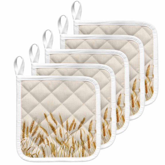 Fall Wheat Pot Holders for Kitchen Heatproof Potholder, 5 Pack Autum Botanical Rustic Yellow Orange Hot Pads Multipurpose Oven Pads Cloth Potholders Trivet for Cooking Baking