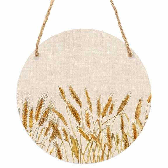 Fall Wheat Round Front Door Welcome Sign, 5.9 Inch Wall Hanging Decor for Indoor Outdoor, Autum Botanical Rustic Yellow Orange Home Porch Hanger Decorations for Holiday Gift