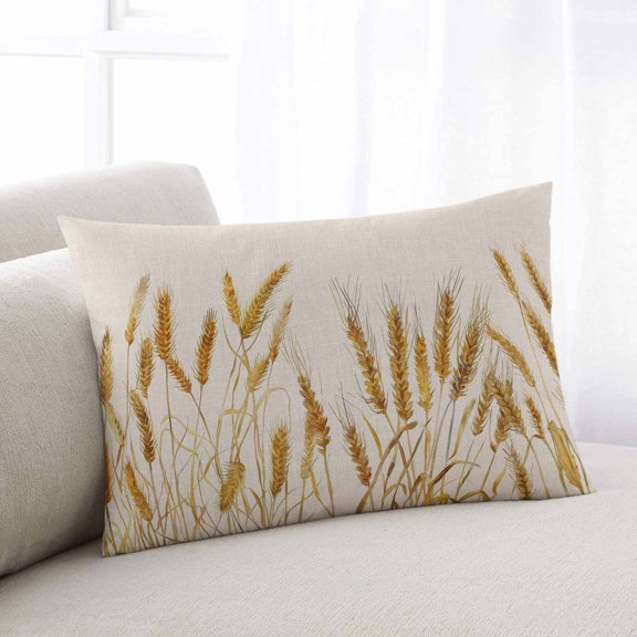 Fall Wheat Small Pillow Covers, Autum Botanical Rustic Yellow Orange Soft Breathable Throw Pillow Cases with Invisible Zipper, Decorative Pillowcase Pillows Protectors for Sofa Bed Chair 12"x20"