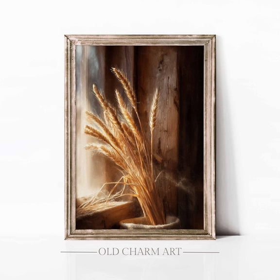 Fall Wheat Still Life Poster: Rustic Autumn Cottage Decor, Unframed Poster Size 8x12