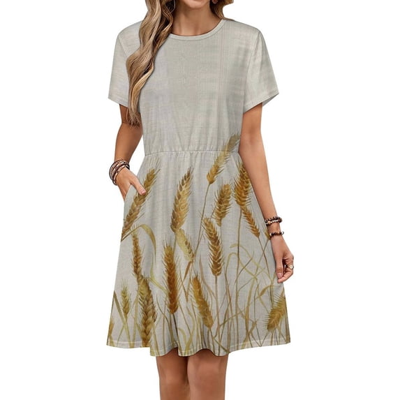 Fall Wheat Sundress Short Sleeve Dress Summer Women Clothes Dress for Women Dresses