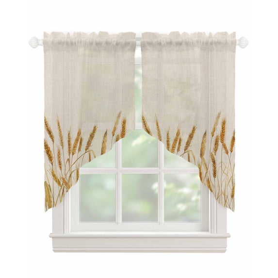 Fall Wheat Swag Valances for Windows, Autum Botanical Rustic Yellow Orange Rod Pocket Sheer Valances for Small Windows, Swag Toppers Light Filtering for Kitchen Living Room 2 Panels 36''x36''