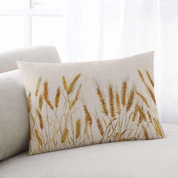 Fall Wheat Throw Pillow Covers, Autum Botanical Rustic Yellow Orange Soft Breathable Pillow Cases with Invisible Zipper for Sleeping, Standard Pillowcases for Couch Bed Sofa Chair 20x26 Inches