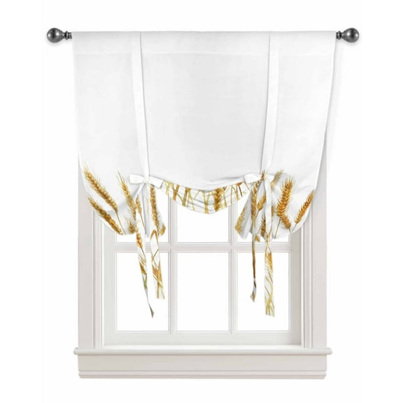 Fall Wheat Tie Up Curtains for Kitchen Bathroom Bedroom Windows 45 Inch Length, Autum Botanical Farmhouse Yellow Orange Balloon Drape Curtains Shade Rod Pocket Drapery Curtain Panel, 34"x45"