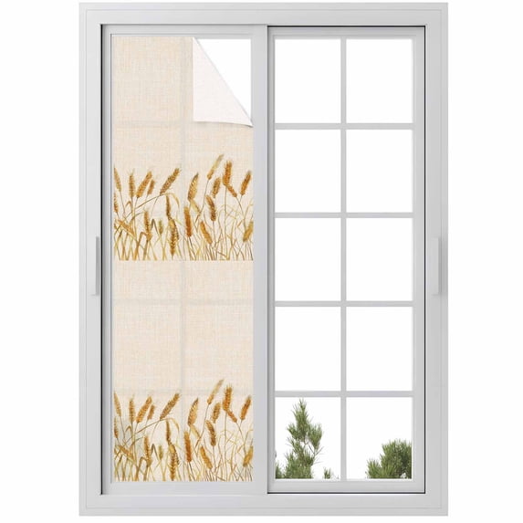 Fall Wheat Window Privacy Film, Autum Botanical Rustic Yellow Orange Static Cling UV Sun Blocking Heat Control Window Tint Day and Night, Non-Adhesive One Way Windows Privacy Cover 17.7''x78.7''