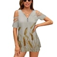 thumbnail image 1 of Fall Wheat Womens Summer V Neck Zipper Top Short Sleeve T Shirt Off Shoulder Top Casual Classy Loose Shirts, 1 of 7
