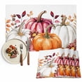 thumbnail image 1 of Fall White Orange Pumpkin Placemats Set of 4 Brown Eucalyptus Leaves Thanksgiving Flower Heat Insulated Linen Place Mats, Washable Stain-Proof Table Mats for Dining Tables Holiday Decor 13x19inch, 1 of 9