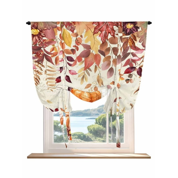Fall White Pumpkin Tie Up Curtains for Windows 45 Inch Length Balloon Curtains Kitchen Adjustable Balloon Window Shade Thanksgiving Orange Leaves Country Tie Up Bathroom Curtain Window 52"x45"