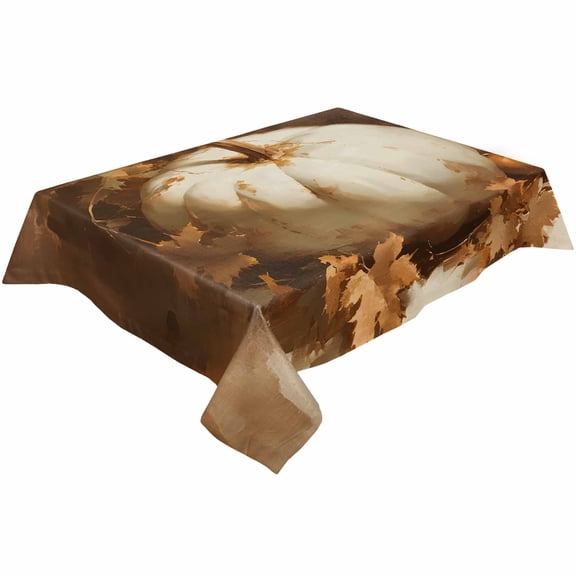 Fall WhitePumpkins Rectangle Tablecloths 60x140,Thanksgiving Maple Leaf Vintage Oil Painting Table Cloth Table Cover Indoor/Outdoor Tabletop Decor for Wedding Holiday Party Dinner Baby Shower