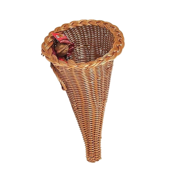Fall Wicker Cornucopia Basket Centerpiece, Autumn Woven Wicker Cornucopia Centerpiece for Thanksgiving and Fall, Reusable Display for Fruit and Pumpkins, Home Decoration