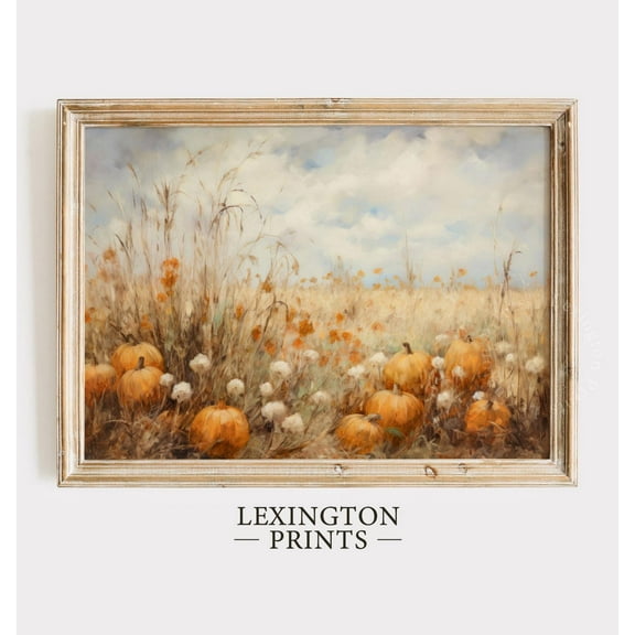 Fall Wildflower Field Landscape Painting, Fall Pumpkin Decor Vintage Fall Print Rustic Home Decor Autumn Wall Art Floral Art 733 ,Decor For Living Room Bedroom, 8x12 UNFRAMED