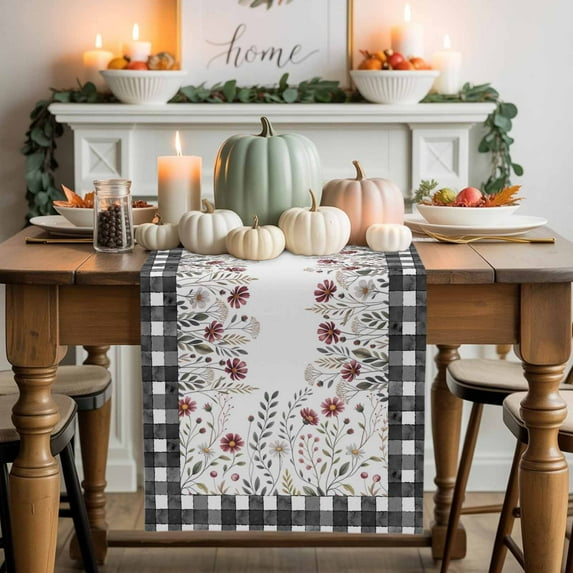 Fall Wildflower Table Runner, Autumn Thanksgiving Kitchen Dining Table Decoration for Home Party Decor 13x36 Inches