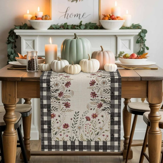 Fall Wildflower Table Runner, Autumn Thanksgiving Kitchen Dining Table Decoration for Home Party Decor 13x90 Inches