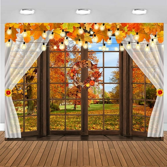 Fall Window Beautiful Backdrop Autumn Fall Backdrop Autumn Forest Scene Background Decoration Fall Photography Background Thanksgiving Backdrop Banner Party Decor