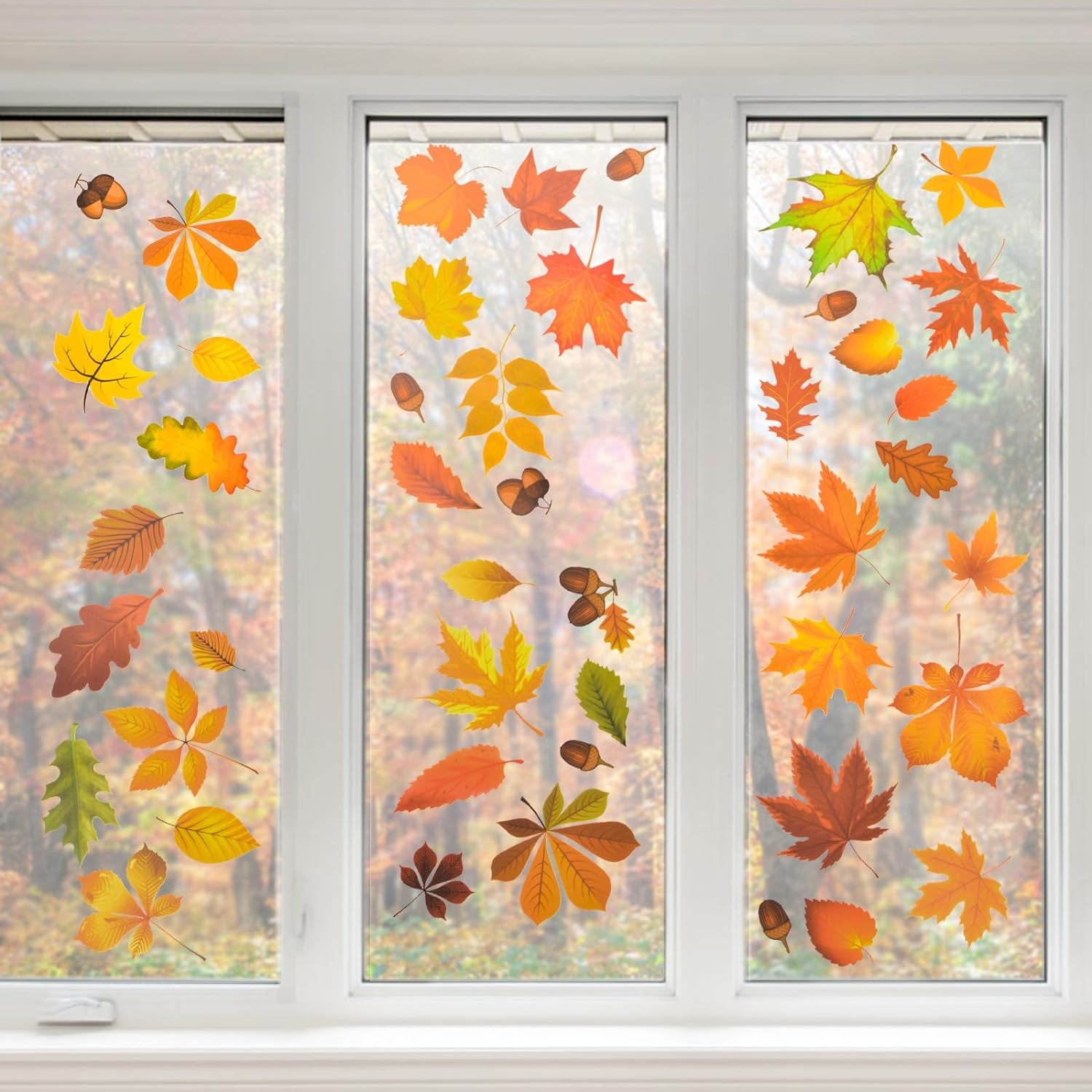 Fall Window Clings,9 Sheet Autumn Maple Leaves Gel Window Clings