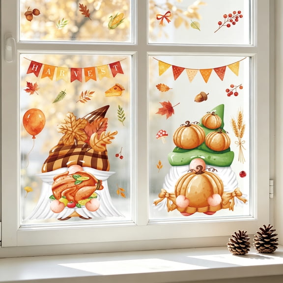 Fall Window Clings Decor Autumn Harvest Pumpkin Maple Leaf Sunflower Static Stickers Double Sided Reusable Glass Decals for Home Thanksgiving Party Doors Windows Indoor Outdoor Seasonal Decoration,C
