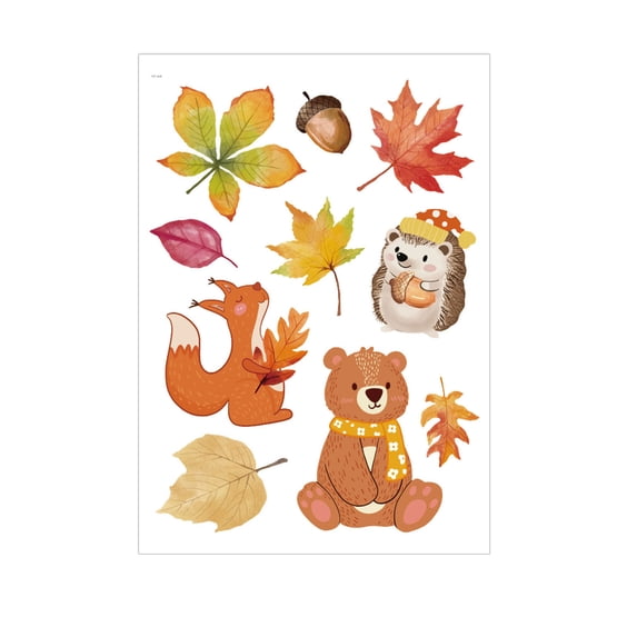 Fall Window Clings, Thanksgiving Animal Maple Leaf Static Glass Stickers, Reusable Double Sided Pvc Decals for Glass Door Home Decor A