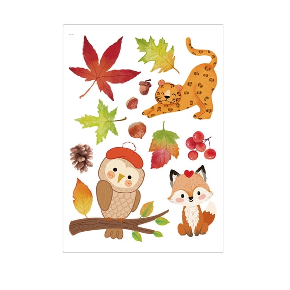 Fall Window Clings, Thanksgiving Animal Maple Leaf Static Glass Stickers, Reusable Double Sided Pvc Decals for Glass Door Home Decor B