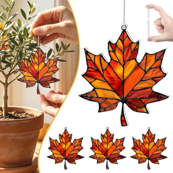 Fall Window Decorations 9 Piece , Maple Leaf Suncatchers 3.14 Inch Acrylic Autumn Leaf Pendants for Seasonal Window Art, Wall, Door and Thanksgiving Home Decor