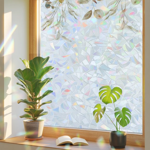 Fall Window Privacy Film Autumn Eucalyptus Leaves Stained Glass Window Film Leaf Branch Thanksgiving Rainbow Static Window Clings for Glass Windows Bathroom Living Room Door Sticker 17.7"x39.3"