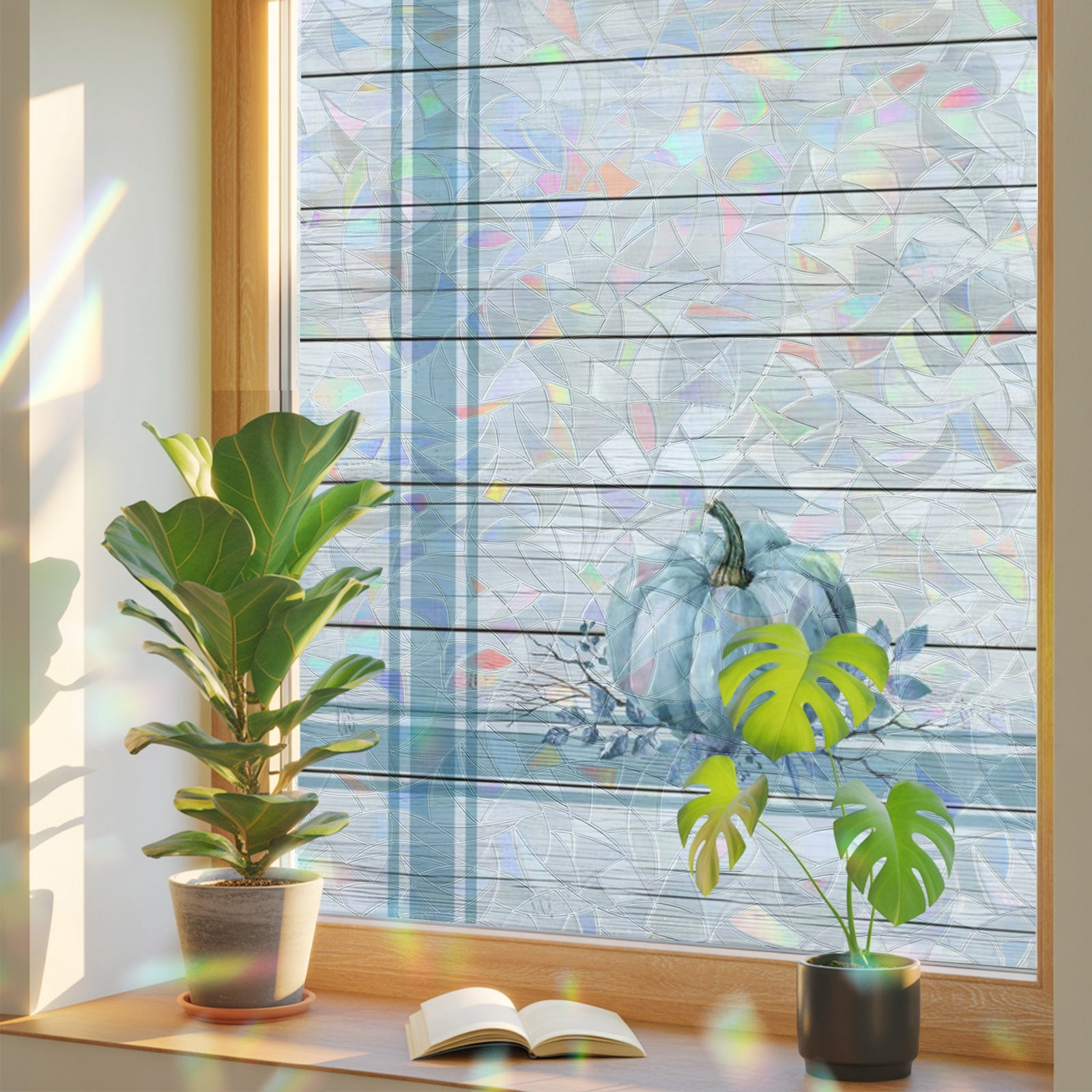 Fall Window Privacy Film Blue Pumpkin Stained Glass Window Film Autumn ...