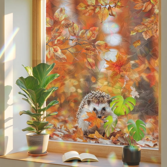 What Is Window Fall Fall Window Privacy Film Hedgehog Maple Leaves Stained Glass Window ...