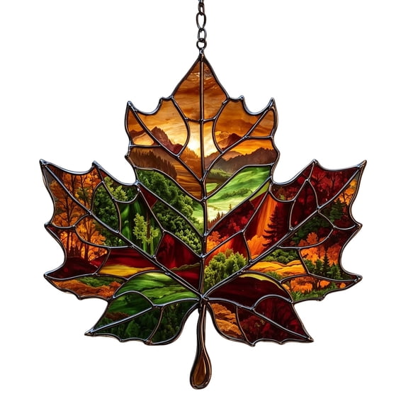 Fall Window Suncatcher, Stained Glass Style Acrylic Maple Leaf Hanging Ornament, Harvest Seasonal Wall, Porch & Balcony Home Decor