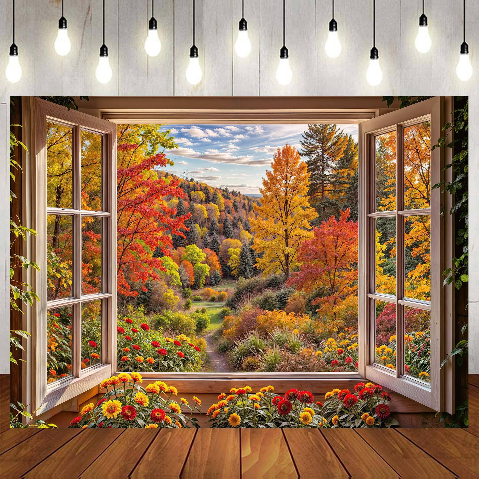 Fall Window View Backdrop Autumn Forest Landscape Photography ...