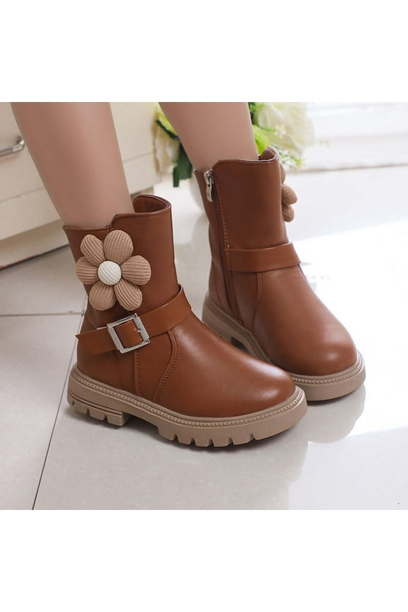 Fall Winter Ankle Boots For Kids Girls' Mid-Calf Combat Boots Round Toe Insulated Soft Sole Thick Heel Snow Boots Fashion Outdoors Hiking Riding Casual Shoes