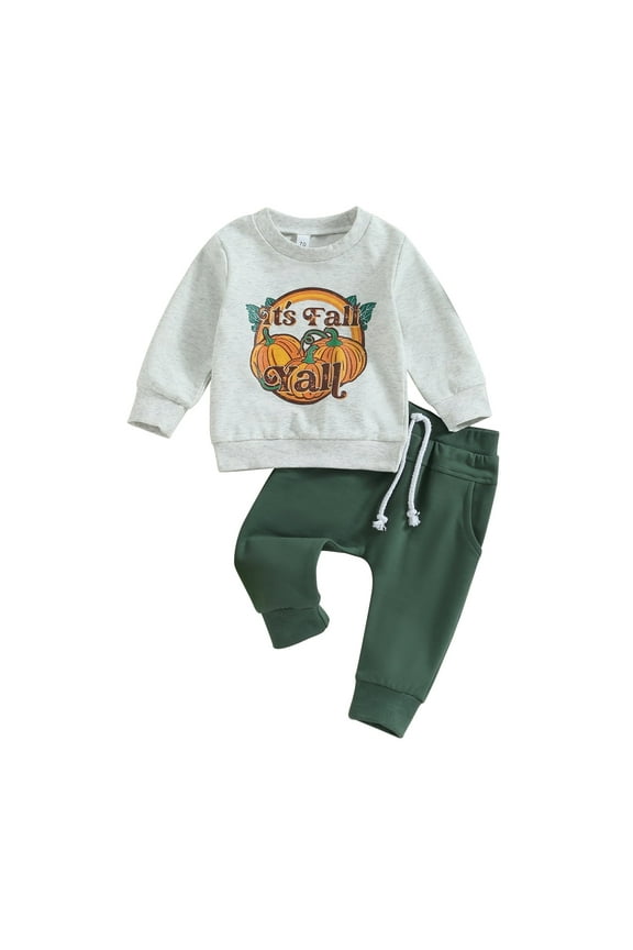 Fall Winter Baby Boy Clothes 6M 12M 18M 24M 3Y Its Fall Yall Crewneck Sweatshirt and Solid Jogger Pants Trendy Halloween Outfits