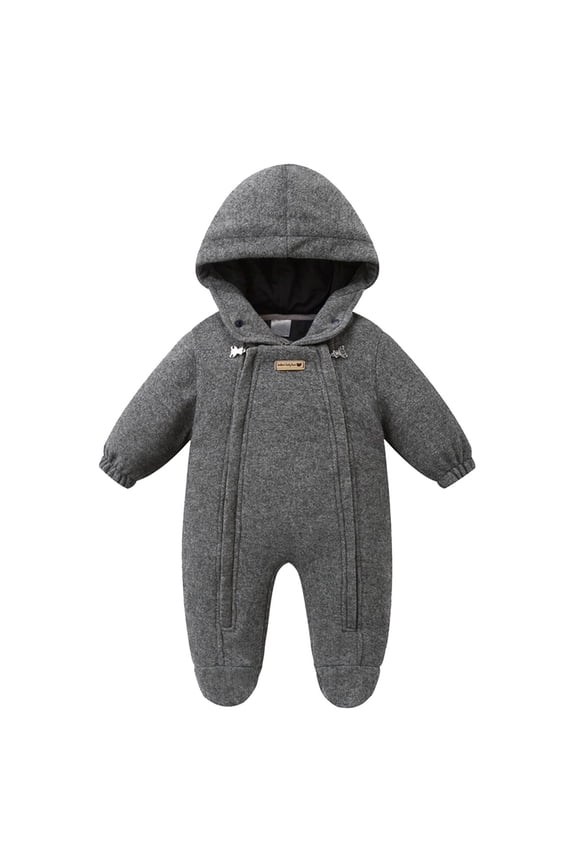 Fall And Winter Baby Jumpsuit Warm Baby Composite Woolen Crawling Clothes Baby Winter Zipper Hooded Clothes Outdoor Clothes Long Sleeved Long Crawling