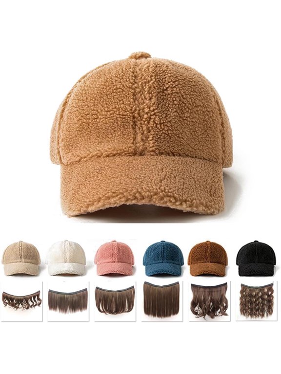 Fall/Winter Baseball Cap for Women,Lamb Wool Warm for Outdoor Travel,Can be Attached a Hair to Form a Hat Wig