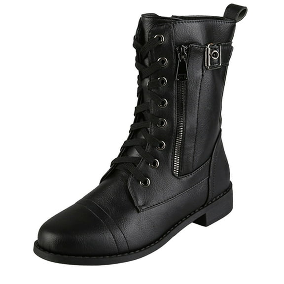 Fall Winter Boots for Women Fashion Cowboy Riding Casual Warm Low Heels Knee Middle Tube Shoes Women's Solid Color Boots Lace Up Ankle Booties with Buckle Straps Casual Short Boots