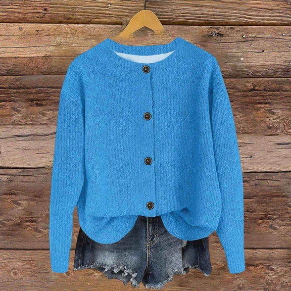 Fall Winter Cardigan Sweaters for Women, Oversized Button up Knitted Jackets Casual Loose Open Front Outerwear New Oversized Cardigans for Women Trendy Blue L