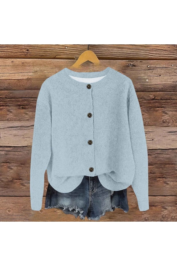 Fall Winter Cardigan Sweaters for Women, Oversized Button up Knitted Jackets Casual Loose Open Front Outerwear New Womens Fall Cardigan Lightweight Light Blue L