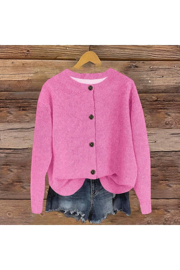 Fall Winter Cardigan Sweaters for Women, Oversized Button up Knitted Jackets Casual Loose Open Front Outerwear New Pinky S