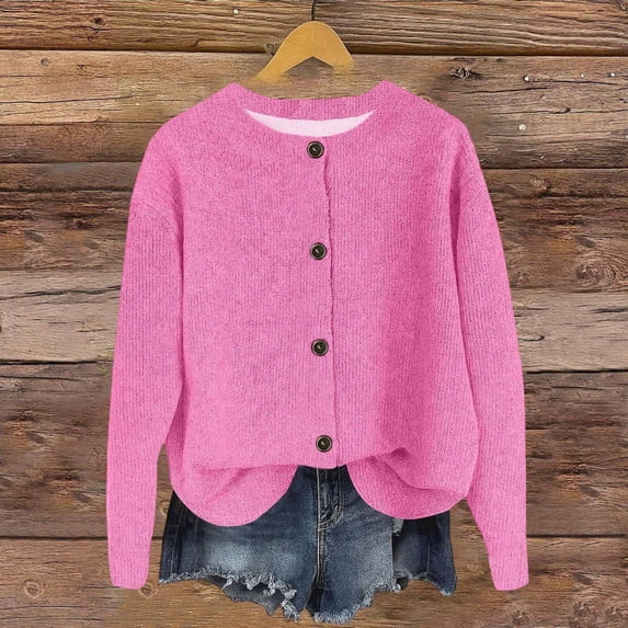 Fall Winter Cardigan Sweaters for Women, Oversized Button up Knitted Jackets Casual Loose Open Front Outerwear New Pinky XL