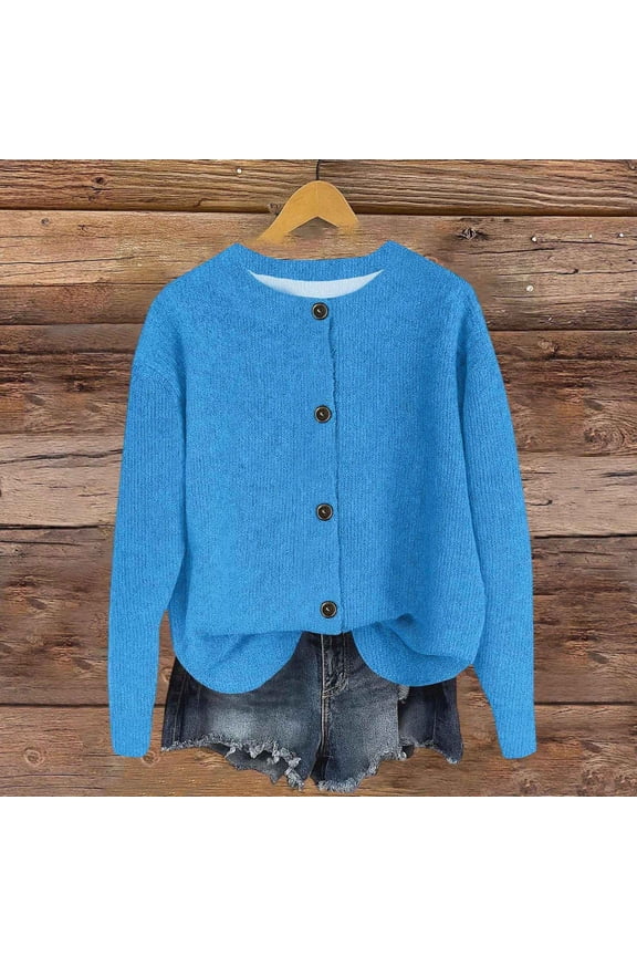 Fall Winter Cardigan Sweaters for Women, Oversized Button up Knitted Jackets Casual Loose Open Front Outerwear New Plus Size Cardigan Sweater Blue XL