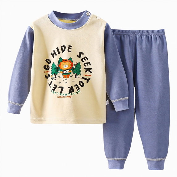 Fall Winter Casual Bedtime Pajama Set for Toddler Boy Girl Unisex 2T‑5T Printed Long Sleeve Top and Pants