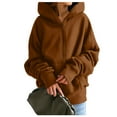 thumbnail image 1 of Fall Winter ZQGJB Plus Size Womens Hooded Long Coat with Zipper Casual Long Sleeve Solid Color Athletic Sweatshirts Loose Hoodie Top #02-Coffee L, 1 of 8