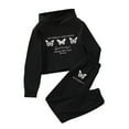 thumbnail image 1 of Fall Winter Clothes For Girls 10-12 Girls Hooded Solid Color Butterfly Print Casual Fashion Long Sleeved Trousers Hoodie Set Black 10-12 Years, 1 of 6