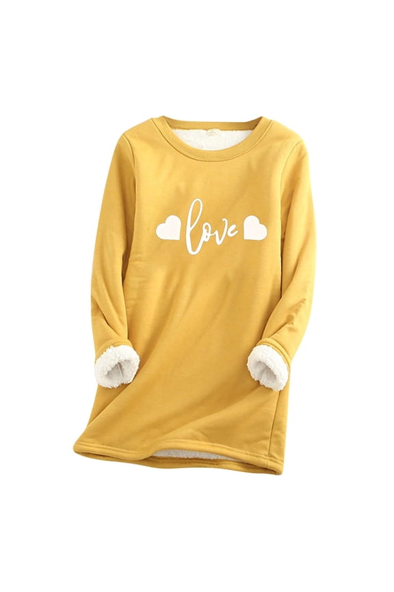 Womens Tops, Summer Women Thick Fleece Printed Sweatshirt Winter Warm Underwear Round-Neck Blouses Tops
