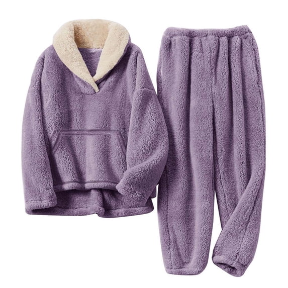 Fall Winter Clothing Set New Toddler Kids Girls Fleece Pants Sets Fuzzy 2 Piece Outfits Lapel Collar Pullover Sweatshirt Sweatsuit Style B-53 Purple 7 Years