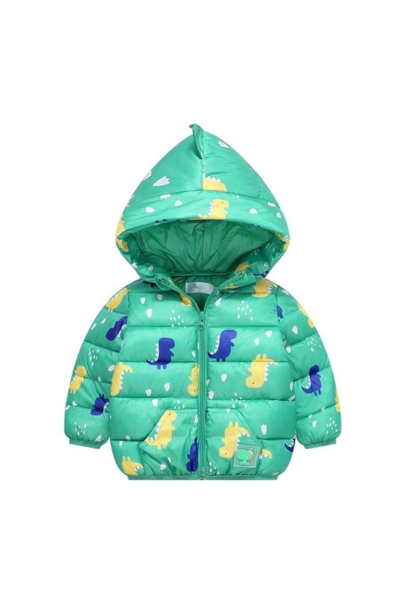 Fall Winter Coats for Kids Boys Girls Toddler Baby Warm Solid Dinosaur Printing Padded Hooded Jacket Outerwear Jackets Coat 18-24 Months