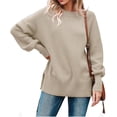 thumbnail image 1 of Fall Winter Crewneck Women Casual Knit Sweater Ribbed Side Slit Loose Pullover, 1 of 5