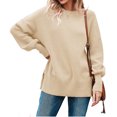 thumbnail image 1 of Fall Winter Crewneck Women Casual Knit Sweater Ribbed Side Slit Loose Pullover, 1 of 5