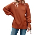 thumbnail image 1 of Fall Winter Crewneck Women Casual Knit Sweater Ribbed Side Slit Loose Pullover, 1 of 5
