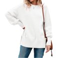 thumbnail image 1 of Fall Winter Crewneck Women Casual Knit Sweater Ribbed Side Slit Loose Pullover, 1 of 5